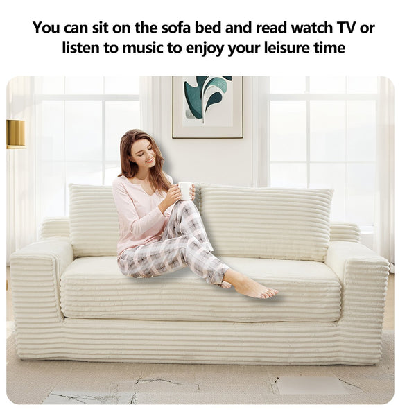 English Elm Loveseat Convertible Sofa Bed with Memory Foam & Steel Frame, No Assembly, Corduroy Comfort Beige W3561P324171