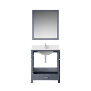 English Elm Dark Grey Vanity 30 in. W x 22 in. D with White Quartz Top, Chrome Faucet & 28 in. Mirror, Durable B2731S01251