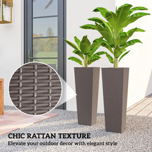 English Elm Flower Column Planters Set of 2 Tall Rattan Look Uv Resistant Outdoor Patio Pots T3971P467422