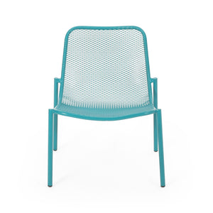 English Elm Kincaid Outdoor Iron Mesh Conversation Set Rust Resistant Patio Chairs with Side Table Teal N775P392159T