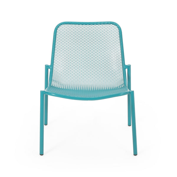 English Elm Kincaid Outdoor Iron Mesh Conversation Set Rust Resistant Patio Chairs with Side Table Teal N775P392159T
