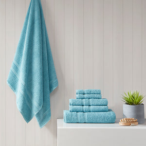 JLA Home 510 Design - 100% Turkish Cotton Aegean 6-Piece Towel Set – 500gsm lightweight, quick-dry, SILVADUR™ antimicrobial protection Aqua 5DS73-0236