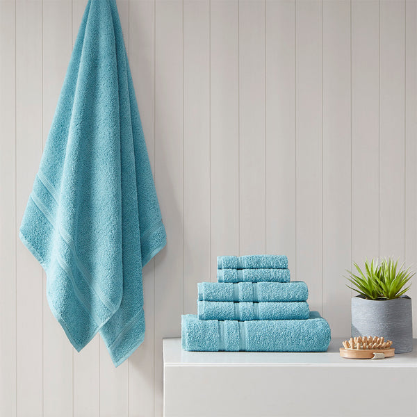 JLA Home 510 Design - 100% Turkish Cotton Aegean 6-Piece Towel Set – 500gsm lightweight, quick-dry, SILVADUR™ antimicrobial protection Aqua 5DS73-0236