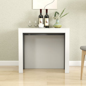 English Elm Modern Extendable Dining Table with Built-In Outlet, USB Ports & Storage, Space-Saving Console to 118" White W331S00193