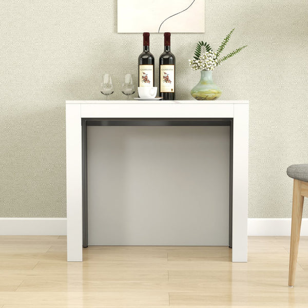 English Elm Modern Extendable Dining Table with Built-In Outlet, USB Ports & Storage, Space-Saving Console to 118" White W331S00193