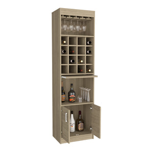 English Elm Being Kava Floor Bar Cabinet Light Pine Finish with Wine Rack and Stemware Storage B200S00097