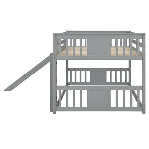 English Elm Full Over Kids Bunk Bed with Built-in Slide Ladder Pine Frame Gray Finish LT100208AAE