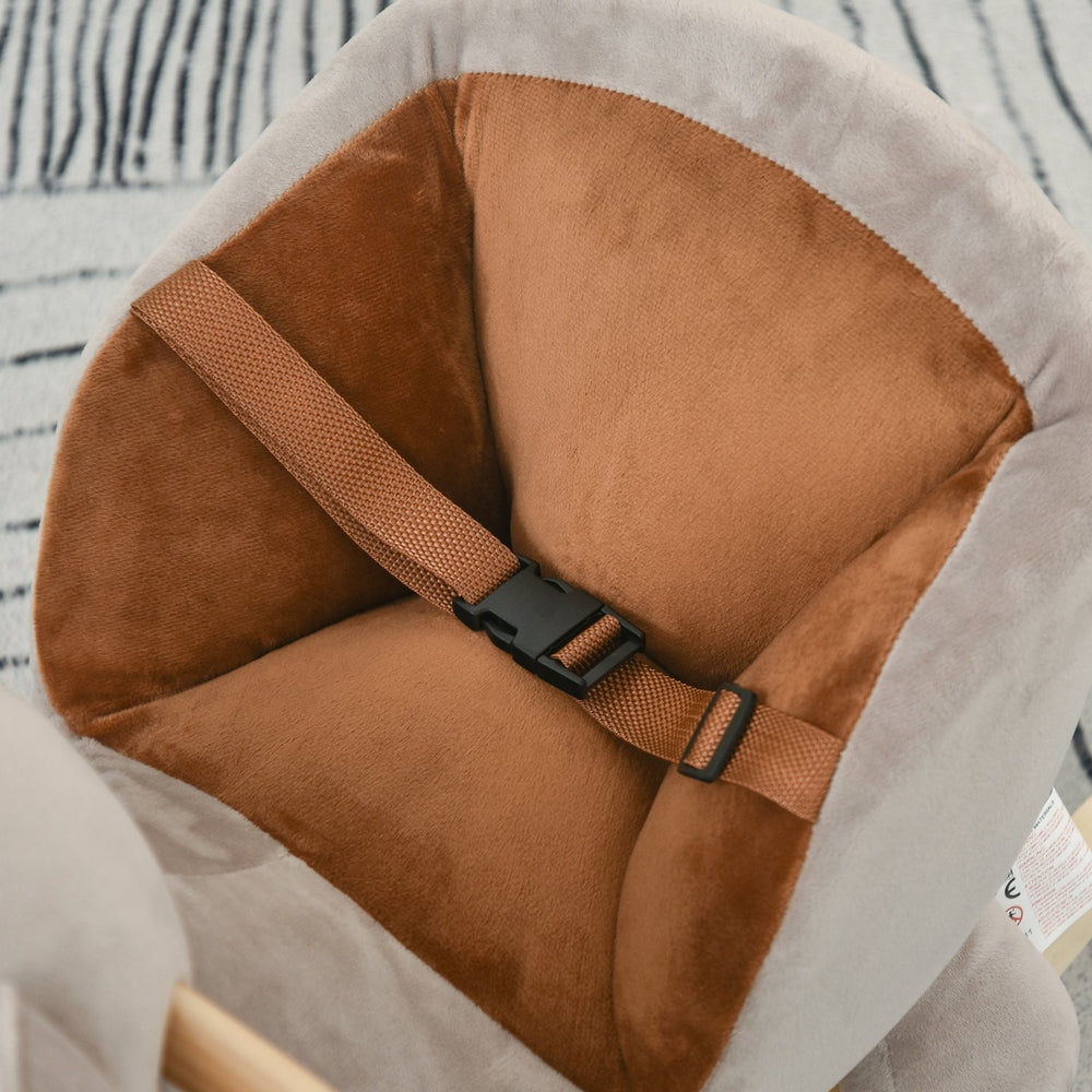 English Elm Qaba Plush Bear Toddler Rocker with Wooden Base Sound Feature and Safety Belt W2225P229171