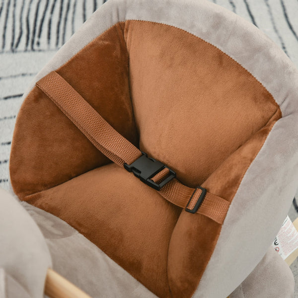 English Elm Qaba Plush Bear Toddler Rocker with Wooden Base Sound Feature and Safety Belt W2225P229171