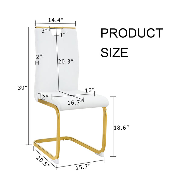 English Elm Modern Cantilever Gold Frame Pu Leather Dining Chairs Glam Set of Four Gold,White W3875P372858