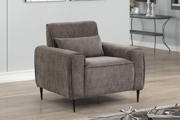 English Elm Rossa Chenille Accent Chair with Pocket Coil Seating Black Metal Legs and Throw Pillow Gray B2749S00084