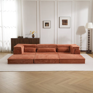 English Elm Compression Modular Sofa Bed - Oversized Convertible Sectional With Plush Fleece & 3 Pillows, Orange W3723S00018