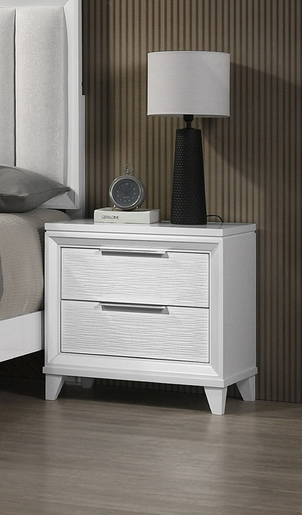 English Elm Contemporary Nightstand with Textured Finish and 2 Drawers — Modern Wooden Bedroom Storage, Easy Assembly White 32.87 L x 20.43 W x 33.07 H B2741P320860
