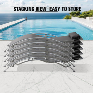 English Elm Pool Lounge Chairs Set of 2 Aluminum Frame Textilene Chaise with 5 Recline Positions & Neck Pillow Dark Gray W1859P321409