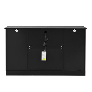 English Elm U-style Modern Buffet Sideboard with Acrylic Doors Power Outlet and Adjustable Storage Black N711P437648B