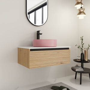 English Elm 30'' 30 Inch Floating Bathroom Vanity with Ceramic Vessel Sink and Soft Close Drawer W999S00361