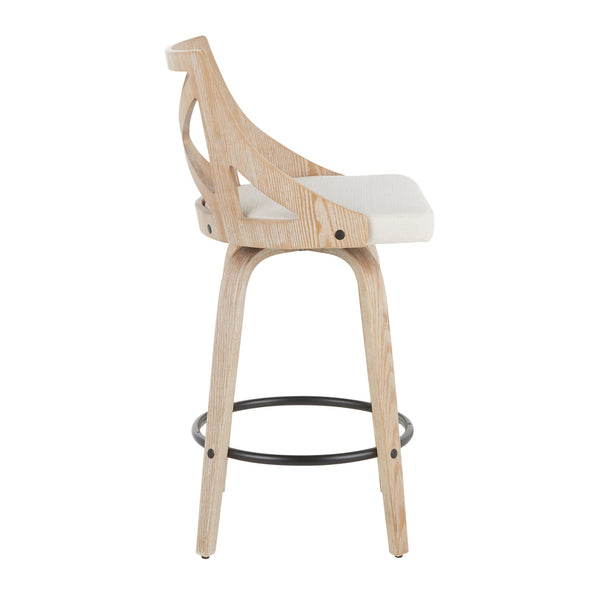 English Elm 26" Swivel Counterstools Whitewashed Wood X-back Farmhouse Kitchen Seating Set of 2 B202S00177