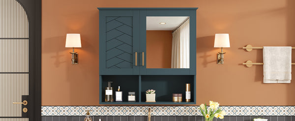 English Elm 2-in-1 Matte Wall Mounted Medicine Cabinet Soft Close Mirror Storage for Bathroom Vanity Blue N710P389456C