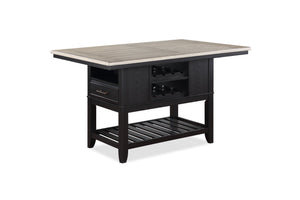 English Elm 1pc Counter Height Dining Table with Wine Rack, Drawer & Open Shelf for Stylish Kitchen Storage Brown Gray 64 L x 44 W x 6.5 H B011S00967