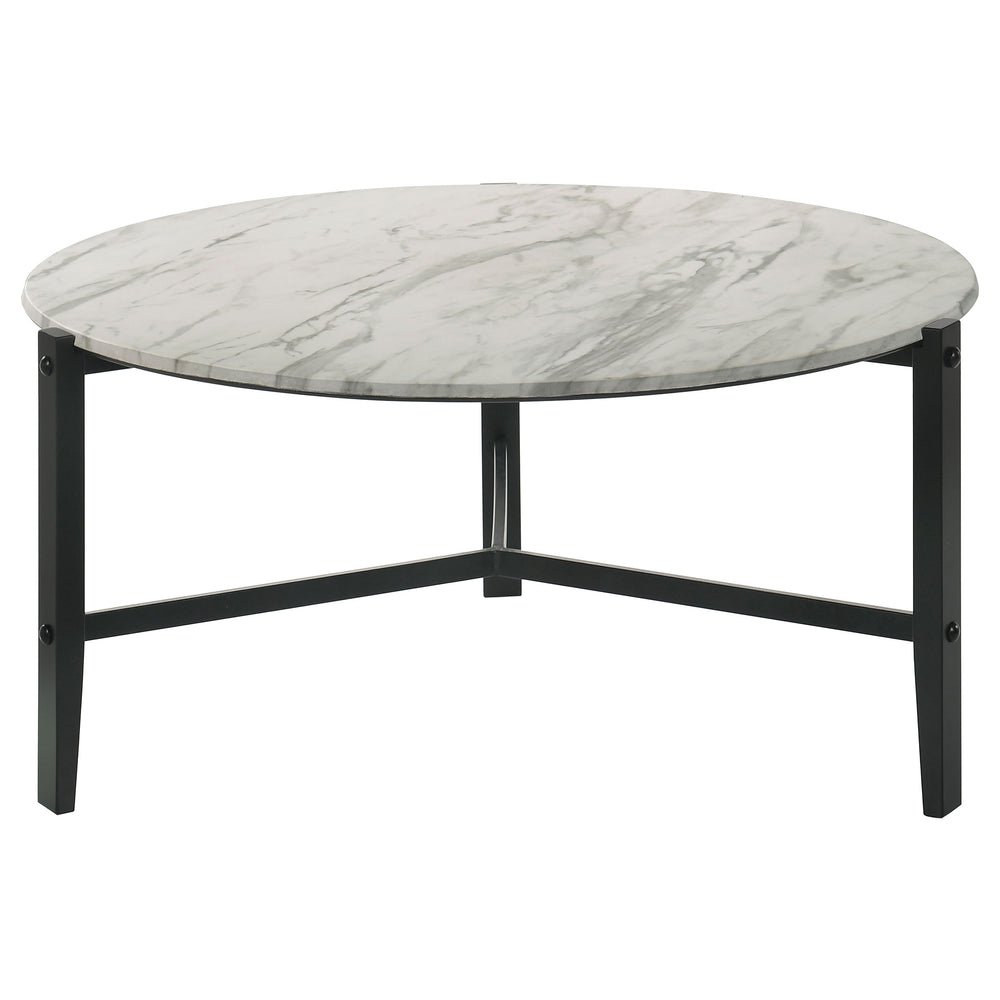 English Elm Tandi Round White Faux Marble Coffee Table with Sleek Metal Legs, Modern Elegant Low-Profile Design B062P344950