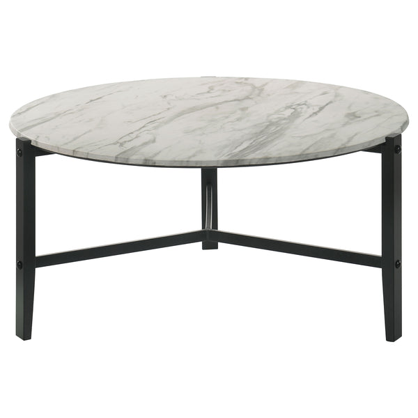 English Elm Tandi Round White Faux Marble Coffee Table with Sleek Metal Legs, Modern Elegant Low-Profile Design B062P344950