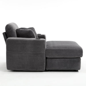 English Elm [New]Corduroy Upholstered Chaise Lounge Sofa with Detachable Cushions, Deep Seat, Cup Holders Grey W2120P322753
