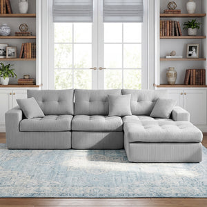 English Elm Corduroy L-shaped Sectional Sleeper Sofa No Assembly Needed for Apartments Light Gray W5532S00033
