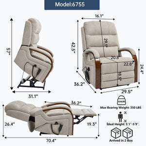 English Elm Power Lift Recliner Chair Chenille Upholstery Dual Motor Heat Massage Solid Wood Arms Beige W1803S00077