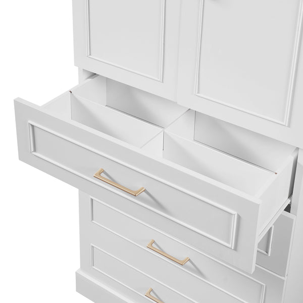 English Elm 72.2'' Tall Freestanding Bathroom Cabinet with 3 Drawers, Adjustable Shelf, Soft-Close Doors, Modern Elegant Design White N729P296769K