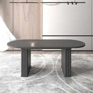 English Elm Kitchen extendable dining table with travertine-inspired melamine top, rounded edges, sturdy wooden base for family gatherings Black W1347S00016