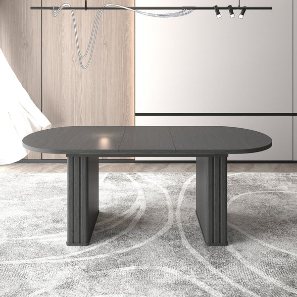 English Elm Kitchen extendable dining table with travertine-inspired melamine top, rounded edges, sturdy wooden base for family gatherings Black W1347S00016