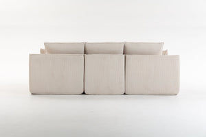 English Elm L Shaped Corduroy Modular Sectional with Cloud Cushions Footstool and Lumbar Pillows Beige W395S00141