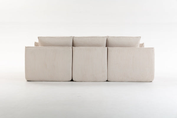 English Elm L Shaped Corduroy Modular Sectional with Cloud Cushions Footstool and Lumbar Pillows Beige W395S00141