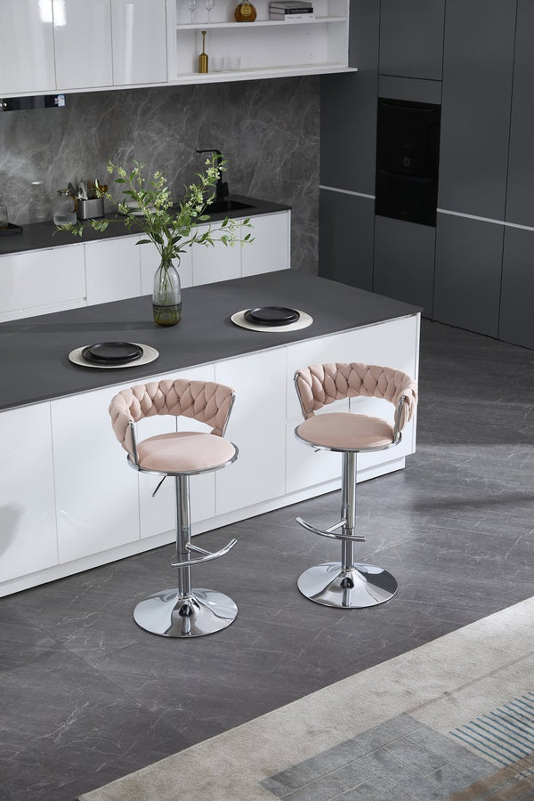 English Elm Set of 2 Velvet Bar Stools with Chrome Base Swivel Height Adjustment Plush Cushion Modern Comfort Pink W1249P247740