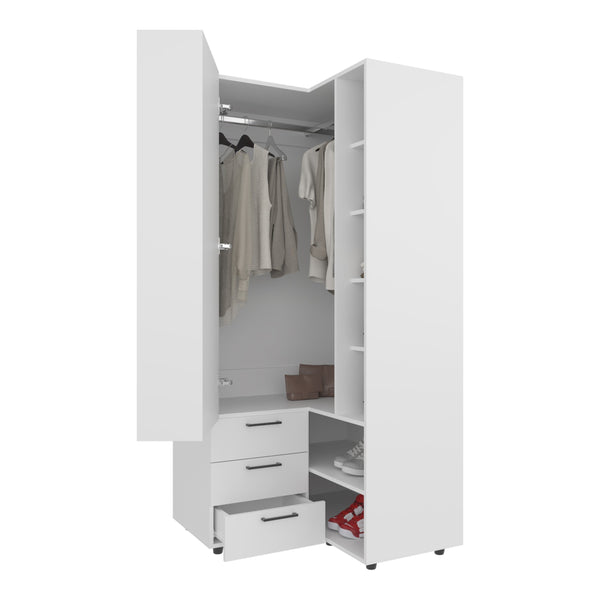 English Elm FM Compact Wardrobe with Hanging Rod, Smooth Drawers and Open Shelves for Organized Bedrooms White 59.45 L x 22.05 W x 5.51 H B128S00184