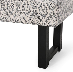 English Elm Christopher Knight Home® - Ashford Boho Fabric Bench White+Black - 48" Rubberwood Modern Vintage Accent Seating, Durable Comfort N778P187098B