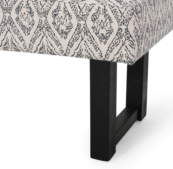 English Elm Christopher Knight Home® - Ashford Boho Fabric Bench White+Black - 48" Rubberwood Modern Vintage Accent Seating, Durable Comfort N778P187098B