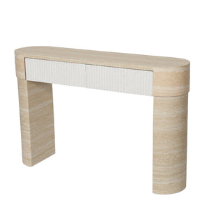 English Elm Entryway Console Table with Fluted Drawers Warm Woodgrain Finish for Hallway or Sofa W3040P455735