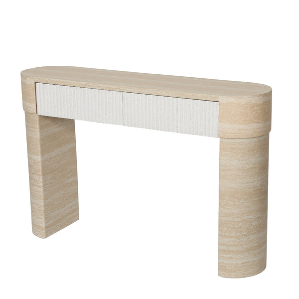 English Elm Entryway Console Table with Fluted Drawers Warm Woodgrain Finish for Hallway or Sofa W3040P455735