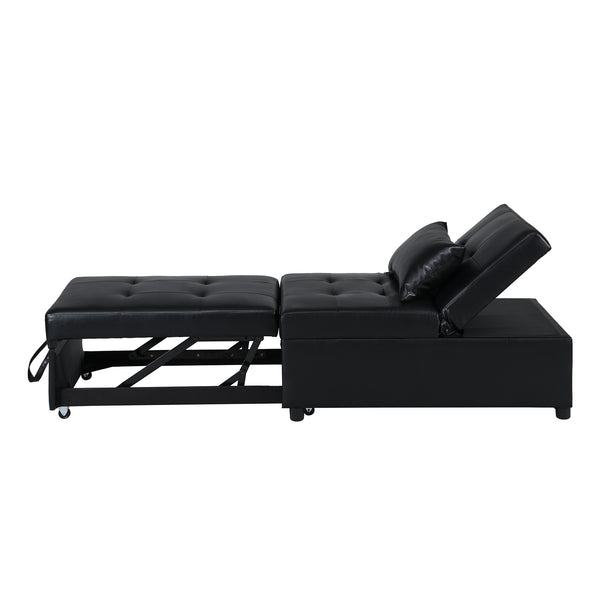 English Elm Folding Ottoman Sofa Bed with Ergonomic Wood Frame — Multifunctional Space-Saving Lounge & Guest Bed Black 40.16 L x 27.56 W x 14.56 H W2297P216461