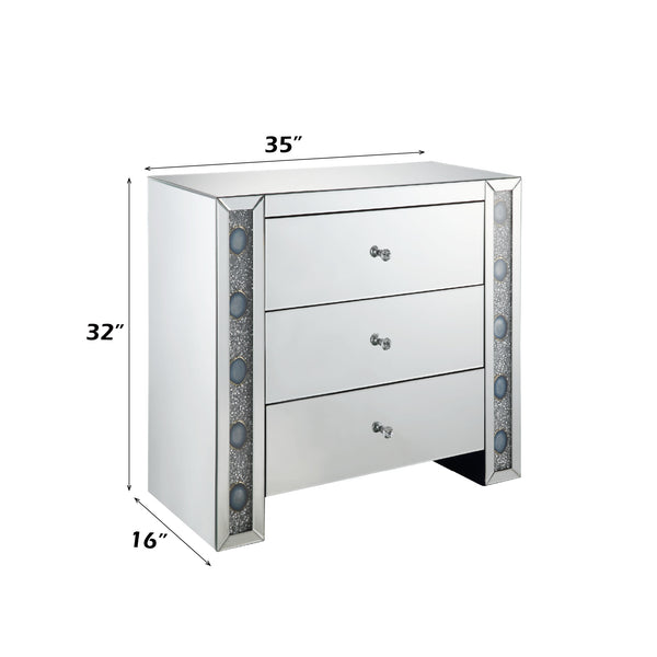 English Elm Sonia Mirrored Console Cabinet with Faux Agate Inlay and Crystal Knob Hardware B2726P446684