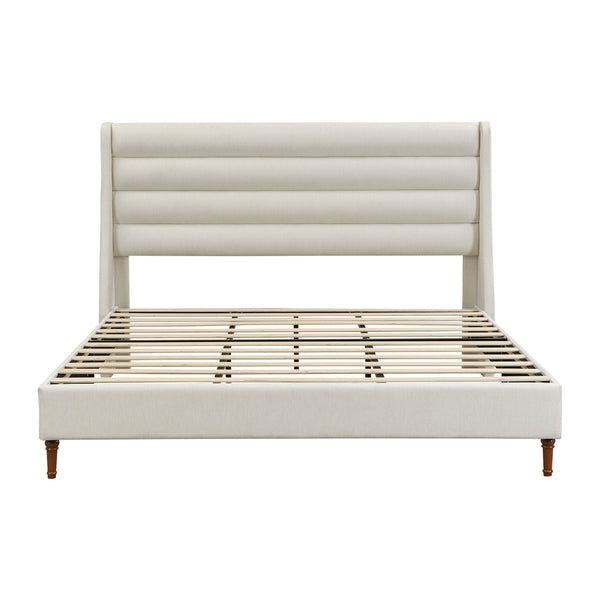 English Elm King Upholstered Platform Bed Frame King Size with High Wave Headboard, Chenille Ivory, Noise-Free EVA, 1000lb Capacity, No Box Spring Needed, Easy Velcro Assembly W1716P362410