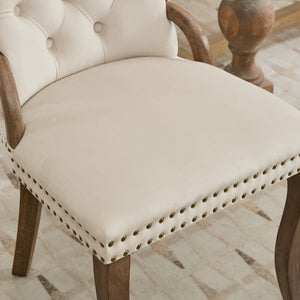 English Elm Velvet Hand-Tufted Dining Chair with Solid Wood Handles and Curved Legs, Vintage Copper Accents Beige W1143P338140