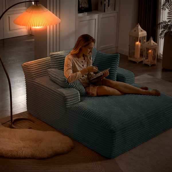 English Elm Oversized Corduroy Chaise Lounge Fully Assembled Sleeper for Living Room or Office Dark Grey W2339P230590