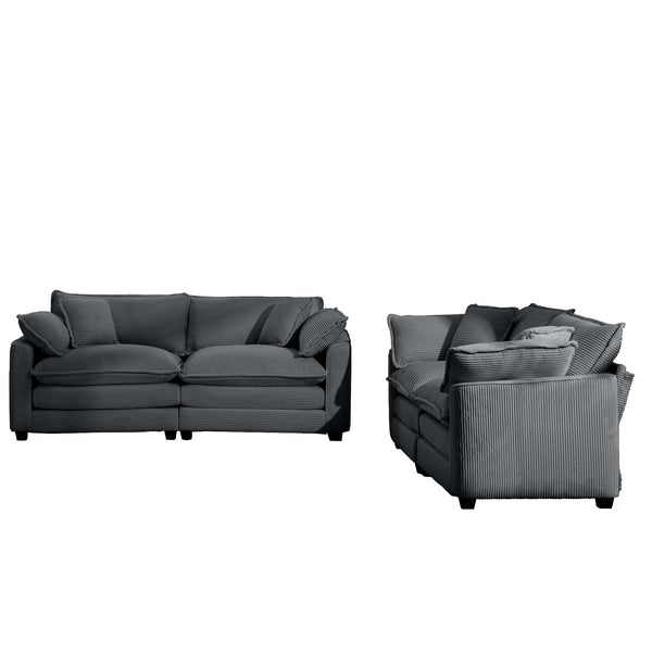 English Elm Modern Two-Piece Fabric Sofa Set - Plush Grey Corduroy, Deep Memory Foam Cushions, Versatile Design W714S00832