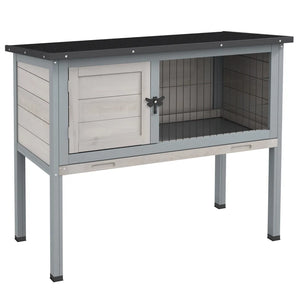 English Elm Small Fir Wood Rabbit Hutch Elevated Outdoor Enclosure with Asphalt Roof and Slide Tray T3971P436785