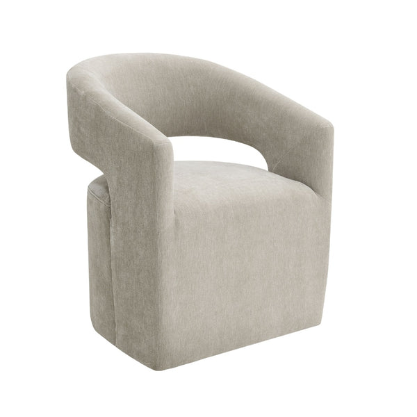 English Elm Contemporary Sculpted Barrel-Back Arm Chair with Smooth Casters, Neutral Textured Upholstery, Stylish Accent Seating taupe 27 L x 26 W x 33 H B2741P400836