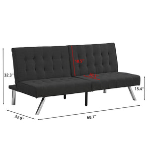 English Elm Wood Frame Futon Sofa Bed With Stainless Steel Legs – Modern Black Design For Small Spaces & Comfort W2297P247597-GIGA