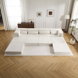 English Elm Compression Mahjong Sofa Bed - Versatile Modular Design, Cozy Circle Fleece, No Assembly, 4 Seater W3723S00035