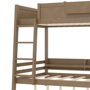 English Elm Full Pine Bunk Bed with Integrated Bookshelves Guardrails and Detachable Frame Brown W5316S00012